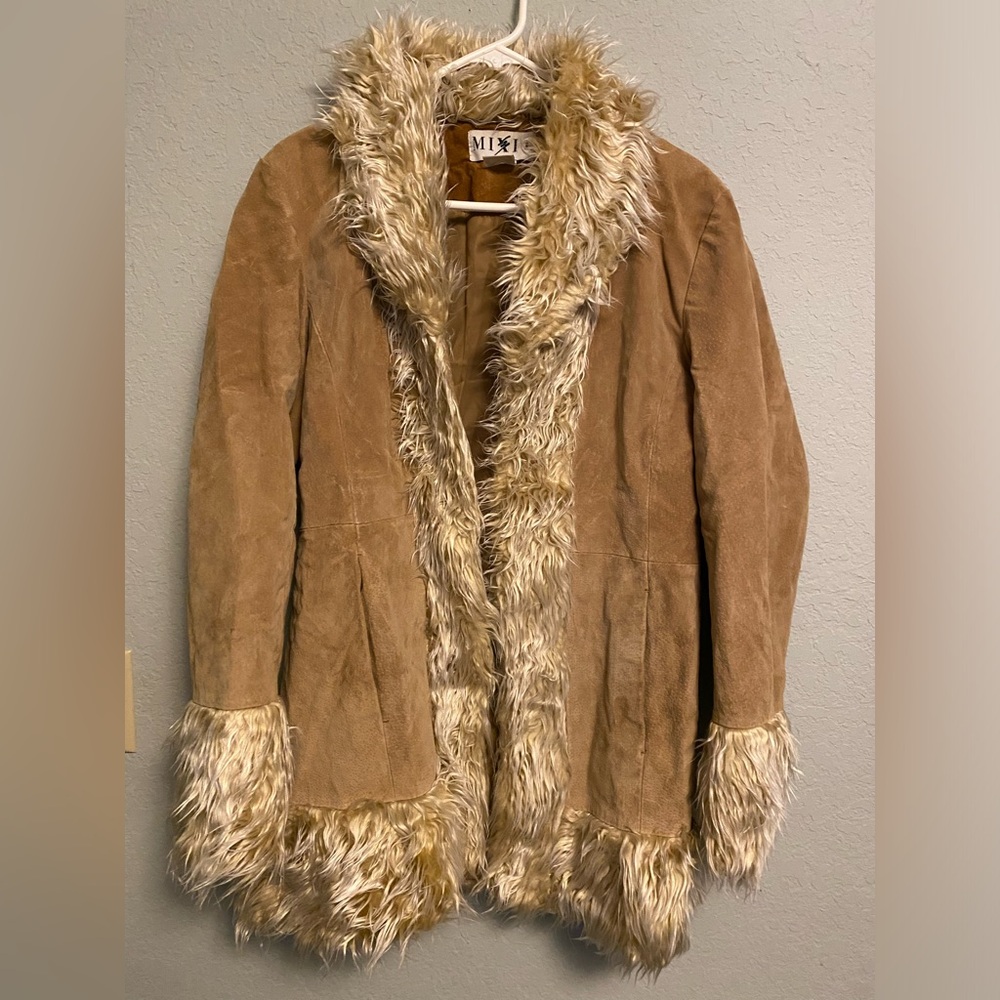Mixit vintage y2k penny lane suede leather faux fur jacket size small